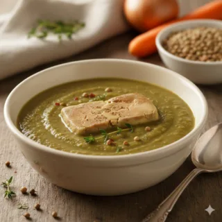 Velouté de lentilles, foie gras mi-cuit