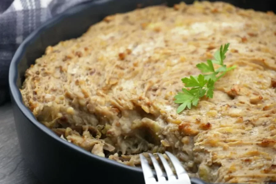 Parmentier de canard confit, châtaignes, cèpes