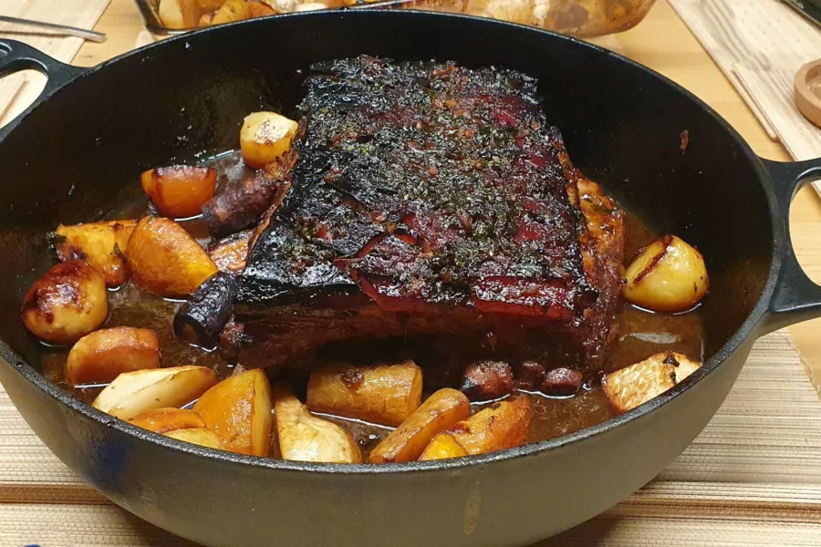 Poitrine de porc confite miel-gingembre