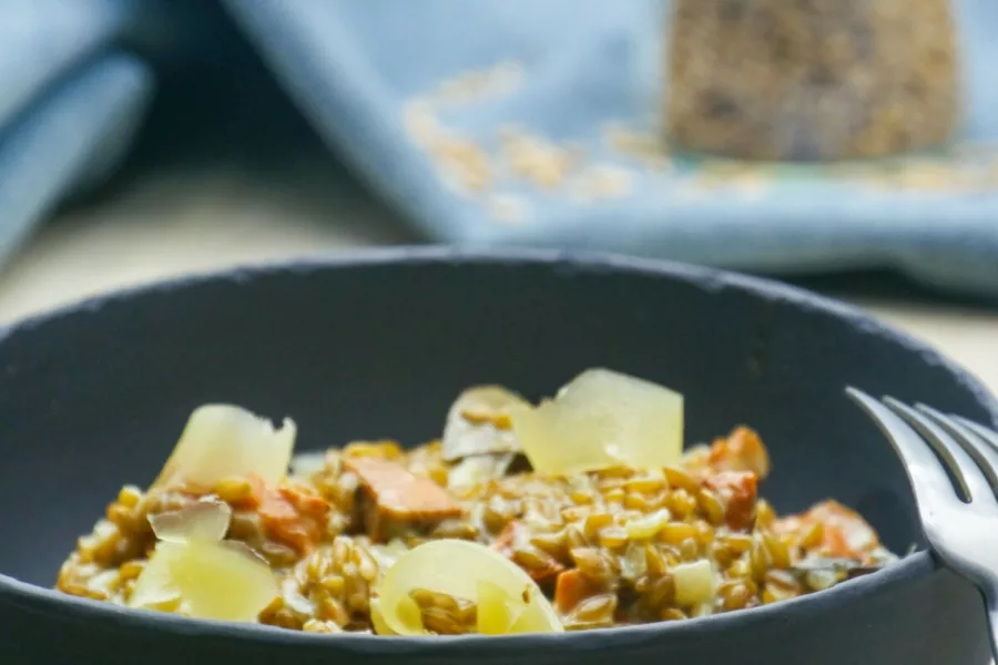 Risotto de petit-épeautre, patate douce et Comté