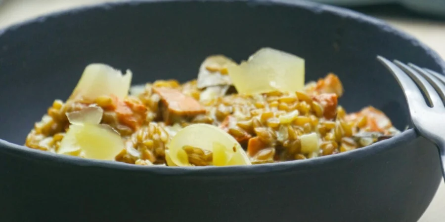 Risotto de petit-épeautre, patate douce et Comté