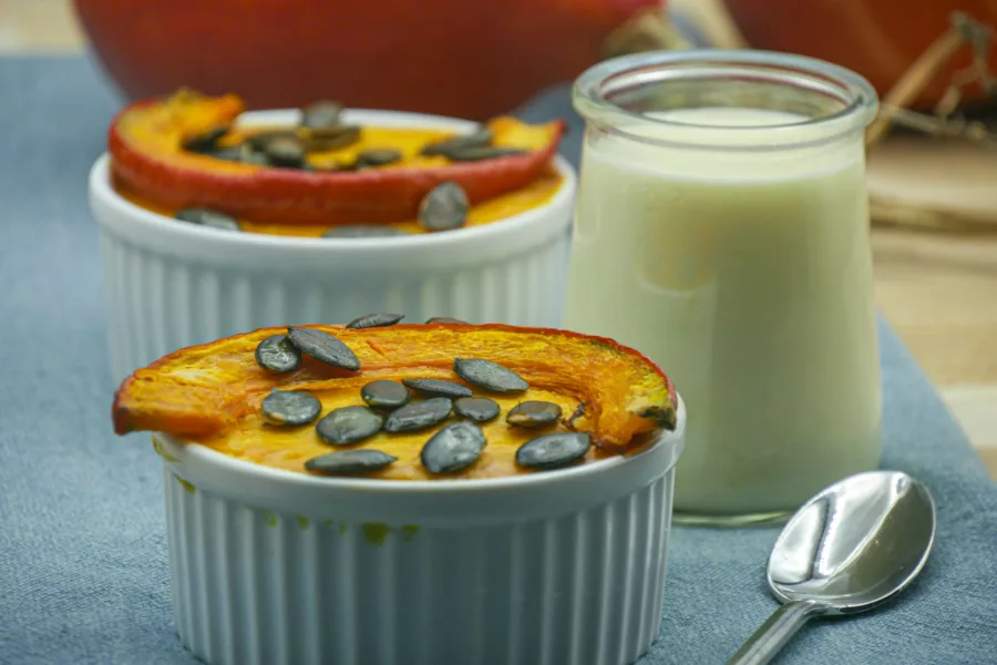 Flan de Potimarron en ramequin, sauce au fromage