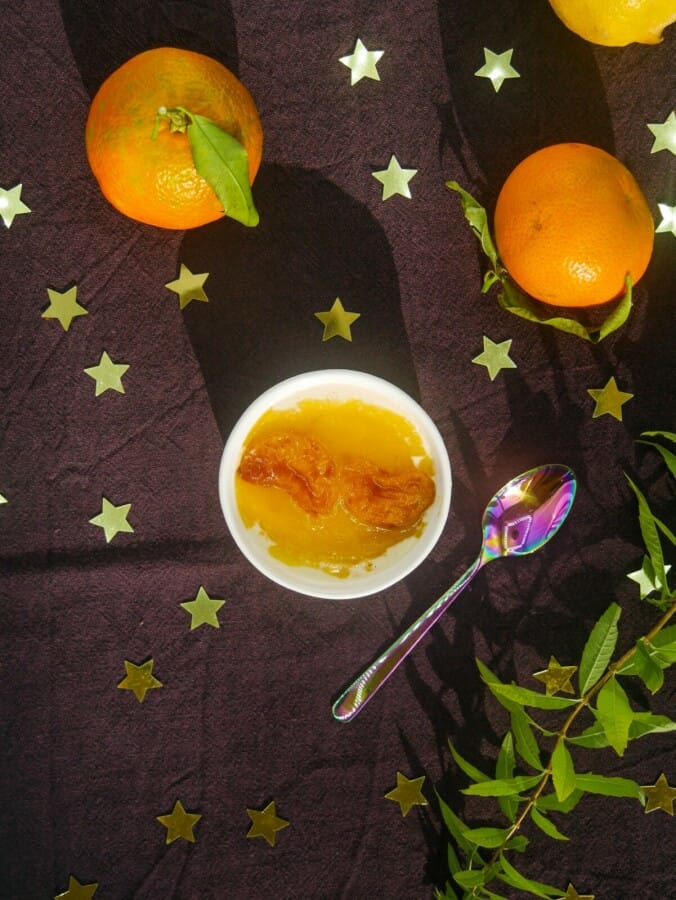 Panna-cotta au lait d&rsquo;amande, Clémentine rôtie