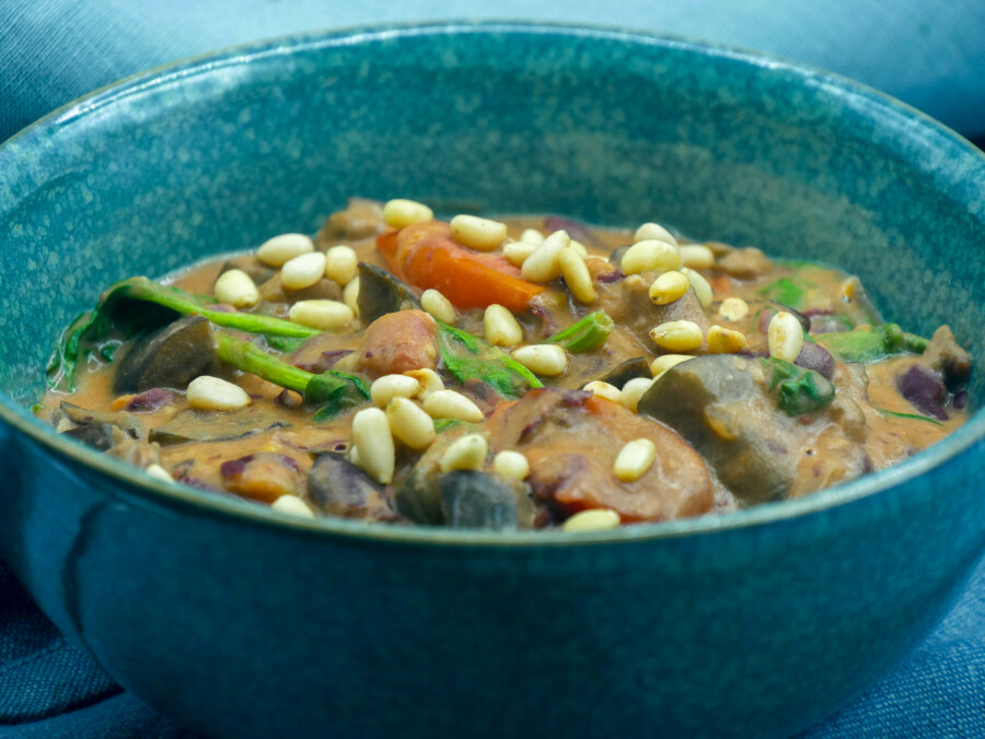 Mijoté d’aubergines et haricots rouges au lait de coco